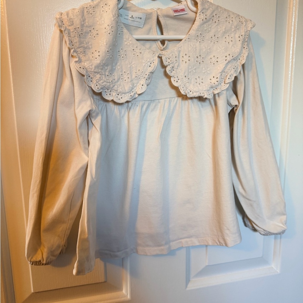Zara Cream Blouse with Eyelet Collar
